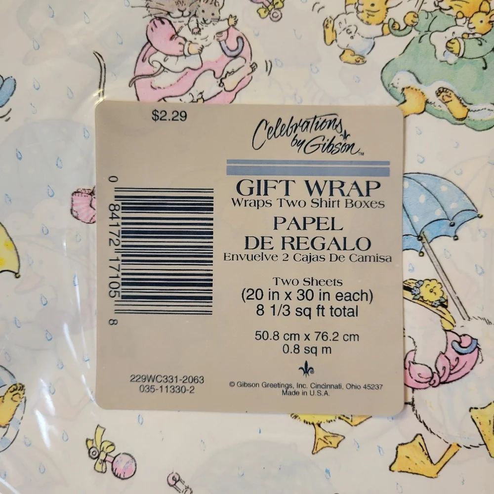 NOS ~ Celebrations by Gibson Baby Shower Gift Wrap ~ Woodland Animals ~ FINAL!